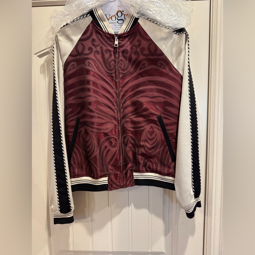 Just Cavalli Maroon and Cream Bomber Jacket